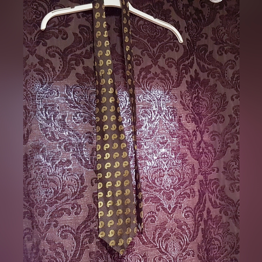 Burma Bibas Men's Neck Tie Brown Gold Lined Paisley's 100% Silk NWT